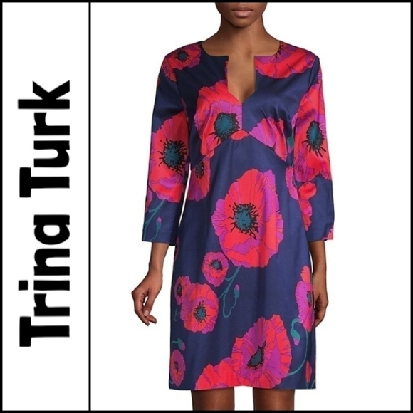 NEW! TRINA TURK Coltrane Vanguard Abstract Floral Faille Sheath Dress 2. - Picture 2 of 8